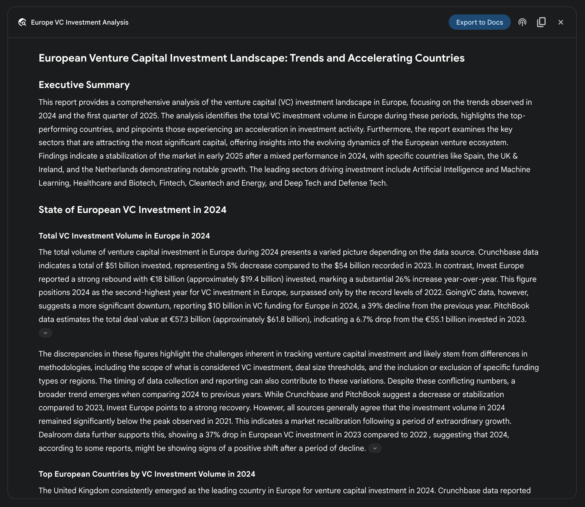 An example of Deep Research plan being executed, resulting in Google Search being used as a tool to search various web sources